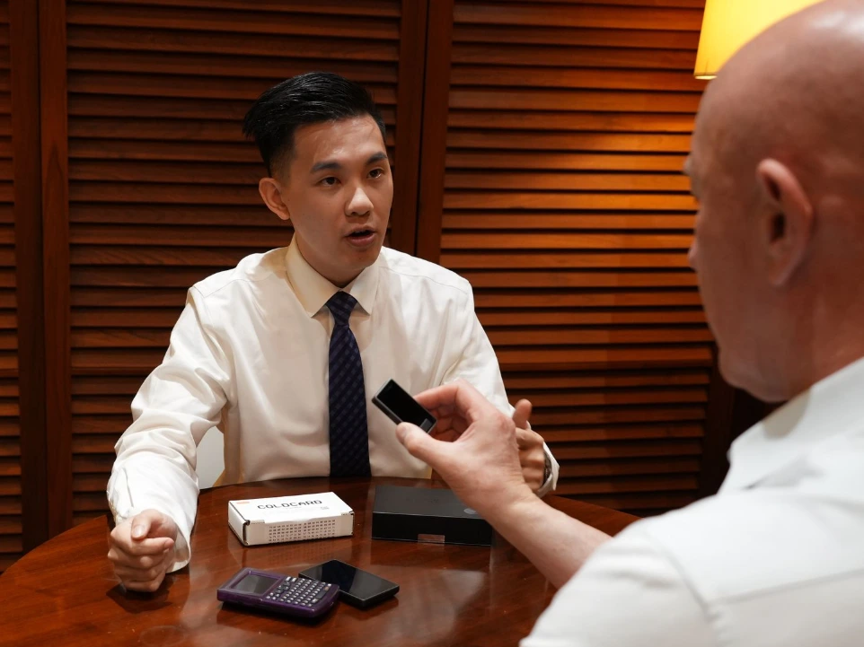 Eric Wong discussing hardware wallets in an interview